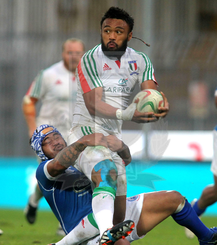 Cariparma test match 2014, Ascoli Piceno 08/11/2014, Italia v Samoa, Kelly Haimona fermato.