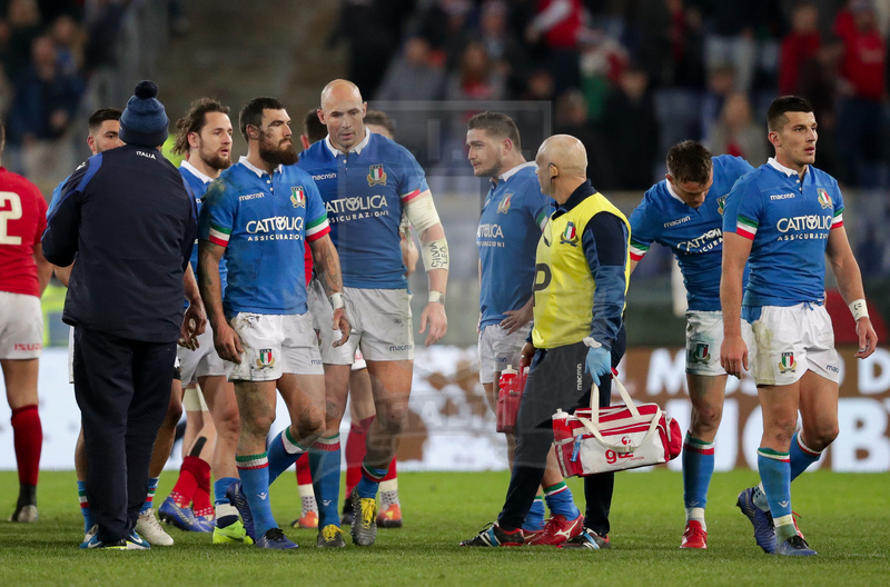Guinness Sei Nazioni 2016, Round 2, Roma, Stadio Olimpico, 9/02/2019, Italia v Galles. La delusione degli azzurri al termine della partita. Foto Roberto Bregani/Fotosportit