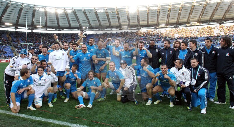 Sei Nazioni 2013, Roma, stadio Olimpico, 16/03/2013, Italia v Irlanda, la squadra azzurra a fine partita.