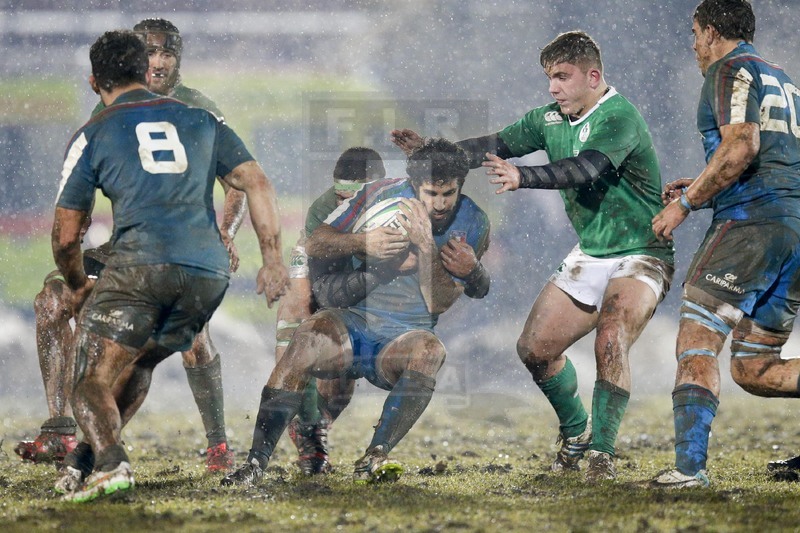 RBS 6 Nazioni U20 2015, Biella, Stadio Pozzo Lamarmora, 6-02-2015, Giacomo De Santis atterrato . Foto: Roberto Bregani/Fotosportit.