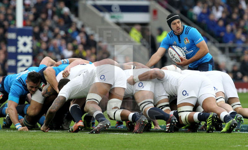 RBS Sei Nazioni 2017, Londra, Twickenham 26/02/2017, Inghilterra v Italia, Edoardo Gori controlla le mischie. Foto Daniele Resini/Fotosportit