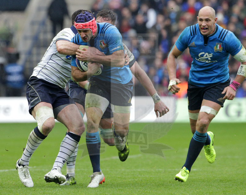 RBS Sei Nazioni 2017, Edimburgo, Murrayfield stadium 18/03/2017, Scozia v Italia, Angelo Esposito con Parisse in sostegno. Foto Daniele Resini/Fotosportit