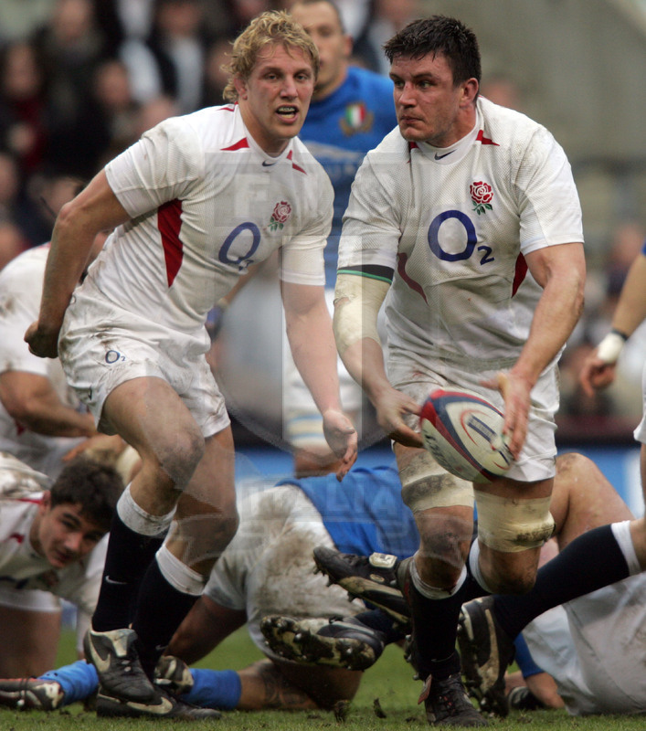 Rbs Sei Nazioni 2005, Londra, Twickenham 12/03/2005, Inghilterra v Italia, Martin Corry con Lewis Moody. Foto Daniele Resini/Fotosportit