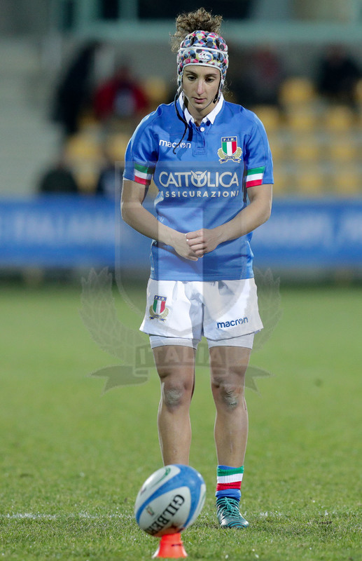 Guinness Sei Nazioni 2019 Donne, Round 3, Parma, Stadio Lanfranchi, 23/02/2019, Italia Donne v Irlanda Donne. Michela Sillari al calcio di punizione. Foto Roberto Bregani/Fotosportit
