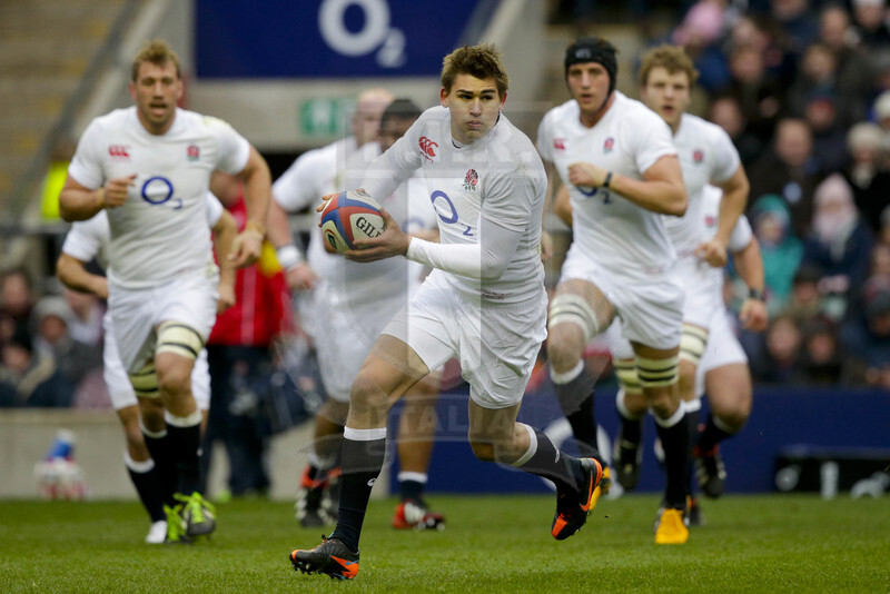 RBS 6 Nazioni 2013, Londra, Twickenham Stadium, 10-03-2013, Inghilterra v Italia.Toby Flood guida una carica degli inglesi