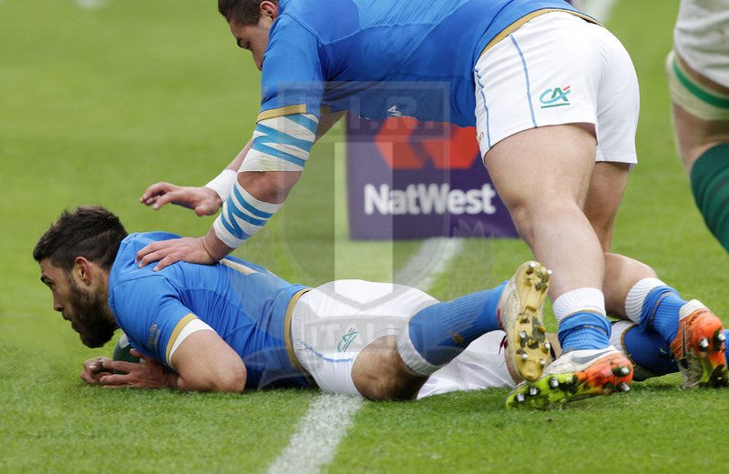 Natwest Sei Nazioni 2018, round 2, Dublino, Aviva Stadium 10/02/2018, Irlanda v Italia, la meta di Edoardo Gori. Foto Daniele Resini/Fotosportit