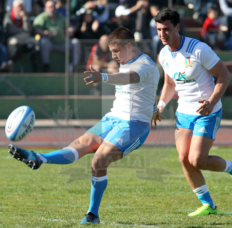 RBS Sei Nazioni 2017, Capoterra (Cagliari), stadio Santa Rosa 10/03/2017, Italia U20 v Francia U20, Massimo Cioffi drop. Foto Daniele Resini/Fotosportit.