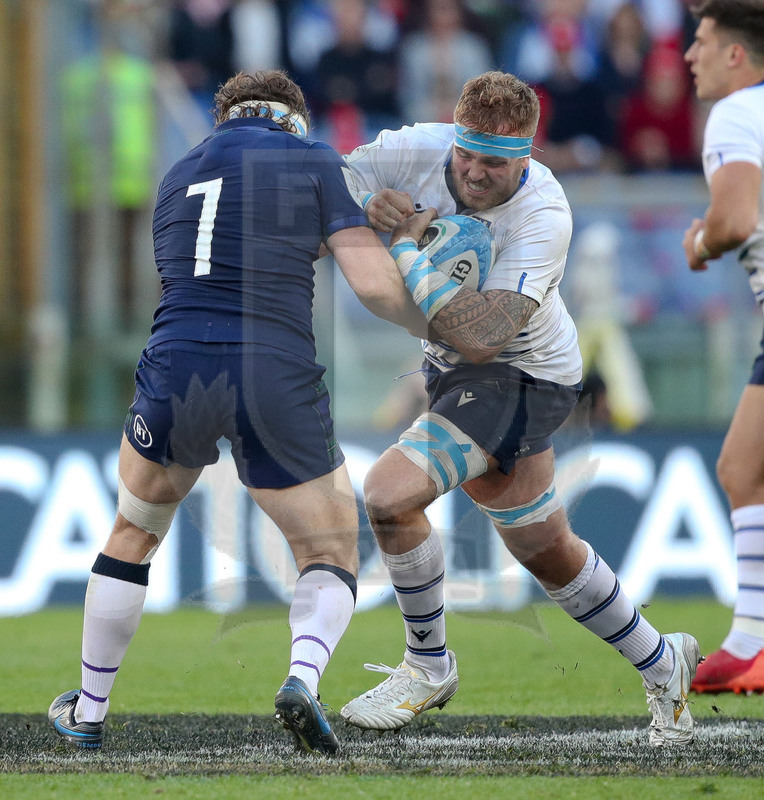 Guinness Sei Nazioni 2020, Round 3, Roma, Stadio Olimpico, 22/02/2020, Italia v Scozia. Una carica di Niccolò Cannone. Foto Roberto Bregani/Fotosportit Foto Roberto Bregani/Fotosportit