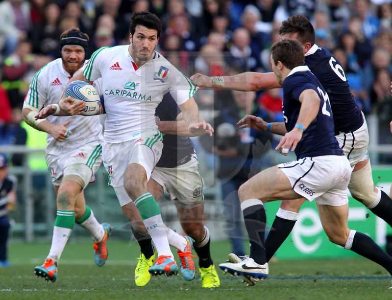 RBS Sei Nazioni 2014, Roma, stadio Olimpico 22/02/2014, Italia v Scozia, Leonardo Sarto con Garcia in sostegno. Foto Daniele Resini/Fotosportit