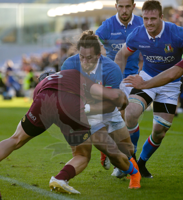 Cattolica Test Match 2018, Firenze, stadio Artemio Franchi 10/11/2018, Italia v Gorgia, Michele Campagnaro su Beka Gorgadze.Foto Roberto Bregani.