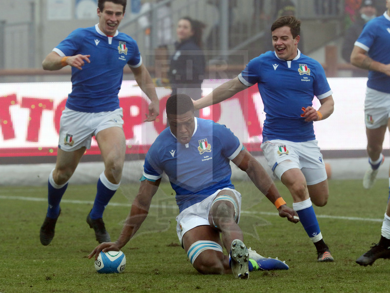 Test match, Parma, stadio Lanfranchi 18/12/2021, Italia Emergenti v Romania, la meta di Alessandro Izekor. Foto Daniele Resinii/Fotosportit