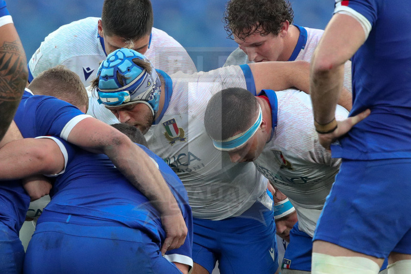 Guinness VI Nazioni 2021, Roma, Stadio Olimpico, 6/02/2021, Italia v Francia. Gianmarco Lucchesi e Josuè Zilocchi in mischia chiusa. Foto Roberto Bregani/Fotosportit