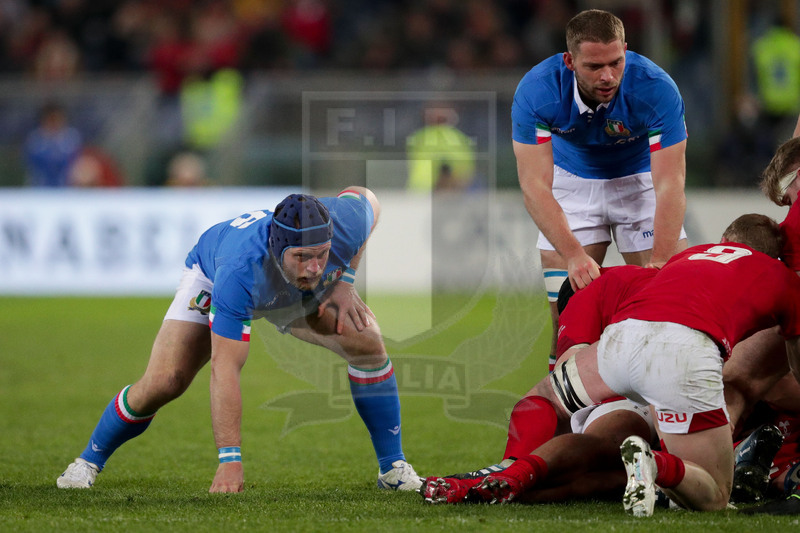 Guinness Sei Nazioni 2019, Round 2, Roma, Stadio Olimpico 09/02/2019, Italia v Galles, Bigi e Barbini in guardia su una ruck. Foto Daniele Resini/Fotosportit