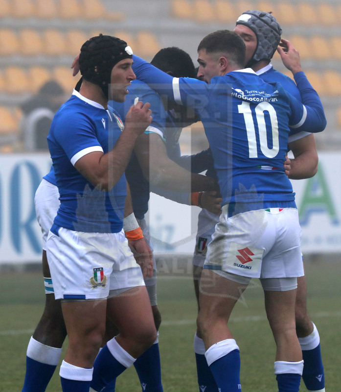 Test match, Parma, stadio Lanfranchi 18/12/2021, Italia Emergenti v Romania, festeggoamenti dopo la meta di Izekor. Foto Daniele Resinii/Fotosportit