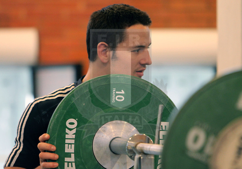 Raduno Sei Nazioni 2014, Roma, impianti Coni, 21/01/2014, allenamento della Nazionale, trequarti in palestra, Michele Campagnaro.