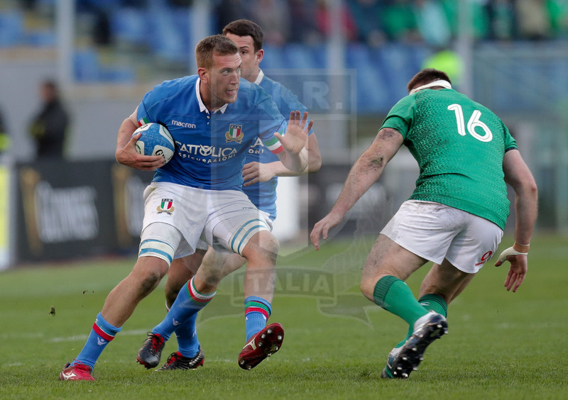 Guinness Sei Nazioni 2019, Round 3, Roma, Stadio Olimpico, 24/02/2019, Italia v Irlanda. Ultan Dillane attacca Niall Scannell. Foto Roberto Bregani/Fotosportit