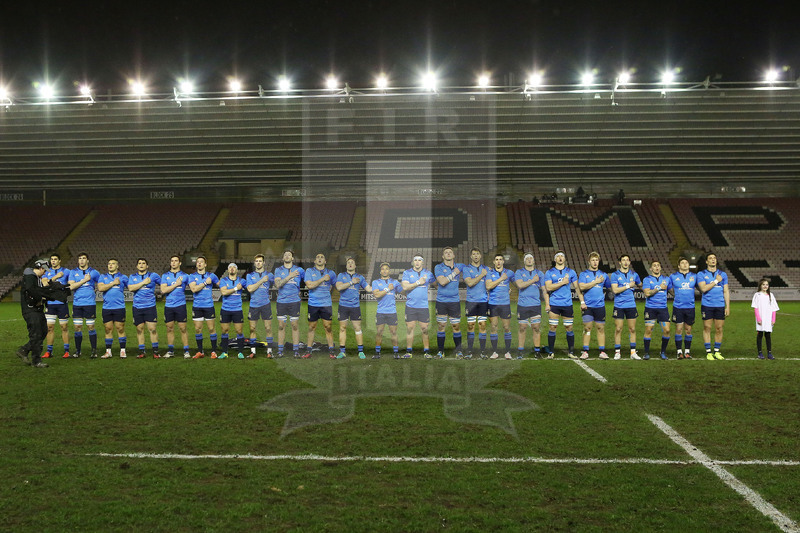 RBS Sei Nazioni 2017, Darlington, Northern Echo Arena 24/02/2017, Inghilterra U20 v Italia U20, Italian team line up for the national anthem