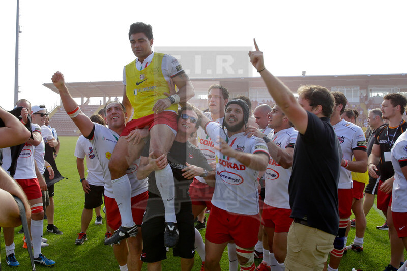 Rugby, Serie A 2015-2016, Finale, Viadana (MN), Stadio Zaffanella, 22-05-2016, Conad Reggio v Tossini Pro Recco. I giocatori del reggio festeggiano al termine dell\