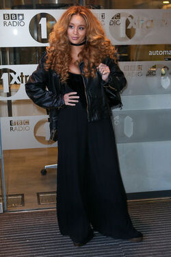 Lion Babe Jillian Hervey and Lucas Goodman leaving BBC Radio 1 Live Lounge after performing on the show London