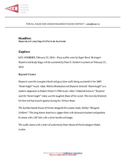 Beyonc&eacute; and Lady Gaga Outfits to be Auctioned