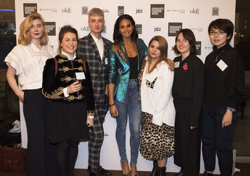 Alesha Dixon fashions a shiny turquoise jacket as she and boyfriend Azuka Ononye support Graduate Fashion Week London