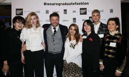 Alesha Dixon fashions a shiny turquoise jacket as she and boyfriend Azuka Ononye support Graduate Fashion Week London