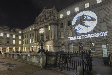 General Views as Universal Pictures project Jurassic World Fallen Kingdom logo for launch of first trailer on December 7 2017 in London General Views as Universal Pictures project Jurassic World Fallen Kingdom logo for launch of first trailer on December 7 2017 in London