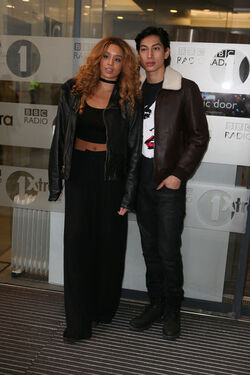 Lion Babe Jillian Hervey and Lucas Goodman leaving BBC Radio 1 Live Lounge after performing on the show London