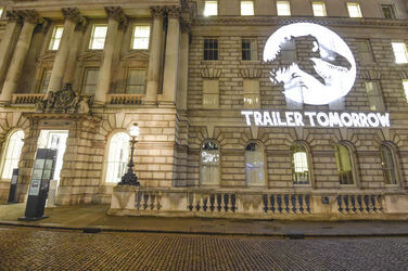 General Views as Universal Pictures project Jurassic World Fallen Kingdom logo for launch of first trailer on December 7 2017 in London General Views as Universal Pictures project Jurassic World Fallen Kingdom logo for launch of first trailer on December 7 2017 in London