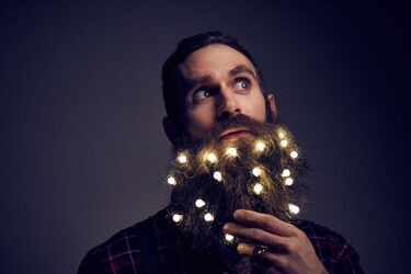 Christmas Time Beard Lights and Wine