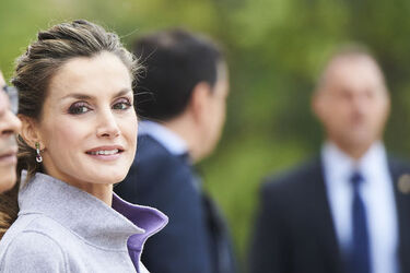Queen Letizia wears Carolina Herrera ensemble to the National assembly at the Palacio De Sao Bento during the 3rd day of her official visit to Portugal