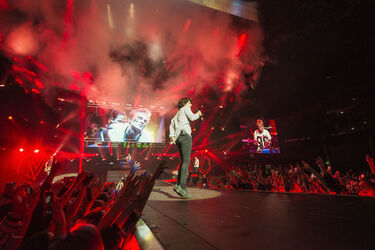 Bradley Simpson of The Vamps performs on stage at Glasgow s SEE Hydro