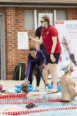 Kirsty Gallacher at Speedo Dive In event London Fields Lido.