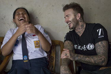 UNICEF Goodwill Ambassador David Beckham visits Indonesia to meet children tackling violence and bullying in the classroom