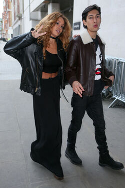 Lion Babe Jillian Hervey and Lucas Goodman leaving BBC Radio 1 Live Lounge after performing on the show London