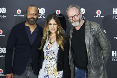 Sarah Jessica Parker fashions a Chanel jacket and Tracey Reese dress at the HBO Espana launch Madrid