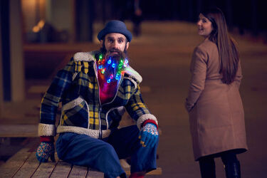 Christmas Time Beard Lights and Wine