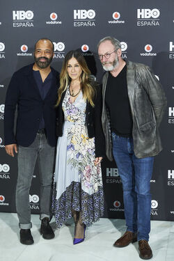 Sarah Jessica Parker fashions a Chanel jacket and Tracey Reese dress at the HBO Espana launch Madrid
