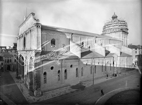 Cattedrale di Vicenza : Restauro 1945-1950. lastra di vetro - negativo bianco e nero fto mm 180x240