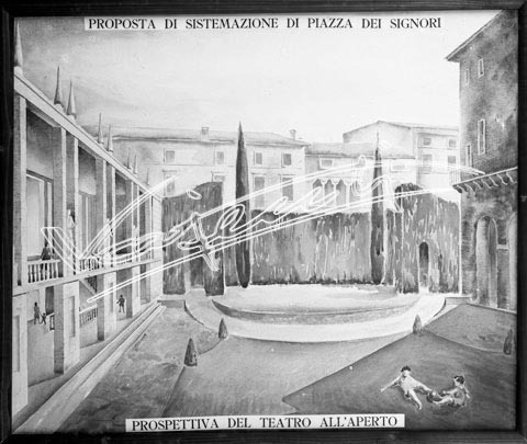 Piazza dei Signori. lastra di vetro - negativo bianco e nero fto mm 130x180