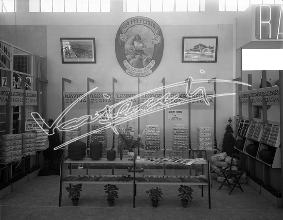Fiera Campionaria di Vicenza 1949 : Stand Lanificio Alessandro Zegna. Lastra di vetro - negativo bianco e nero fto mm 240X300