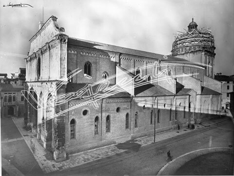 Cattedrale di Vicenza : Restauro 1945-1950. lastra di vetro - negativo bianco e nero fto mm 130x180