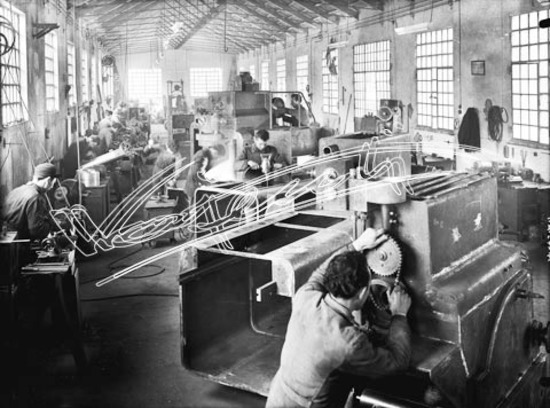 Azienda Meccanica Pavan : Capannone a "shed". lastra di vetro - negativo bianco e nero fto mm 180x240