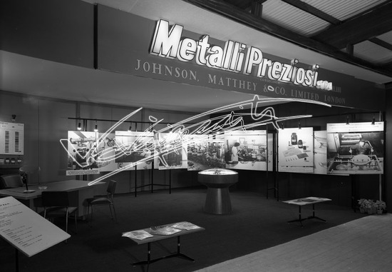 Fiera Campionaria di Vicenza 1965: Stand Metalli Preziosi Spa. Pellicola - negativo bianco e nero fto mm 130X180