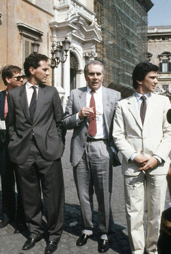 ENZO TORTORA PRESENTATORE TV FRANCESCO RUTELLI GIOVANNI NEGRI POLITICO 1987