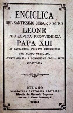 PAPA LEONE XIII TREDICESIMO PONTEFICE FRONTESPIZIO DELL ENCICLICA RERUM NOVARUM