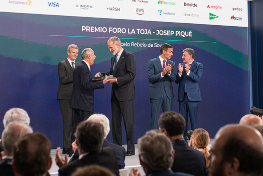 Felipe VI and Pedro S&aacute;nchez attend the opening of the La Toja Forum in O Grove Pontevedra 