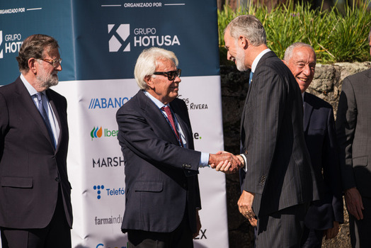 Felipe VI and Pedro S&aacute;nchez attend the opening of the La Toja Forum in O Grove Pontevedra 