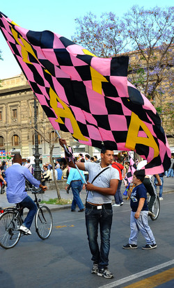 I TIFOSI DEL PALERMO CALCIO in piazza per festeggiare. Fotografie di Giulio Azzarello ©2014. I TIFOSI DEL PALERMO CALCIO in piazza per festeggiare. Fotografie di Giulio Azzarello ©2014.