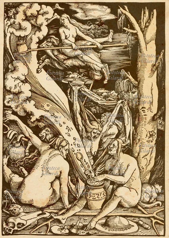 Hans BALDUNG GRIEN (1484-1545) Streghe durante un Sabba preparano pozioni per incantesimi. Incisione, Strasburgo 1514